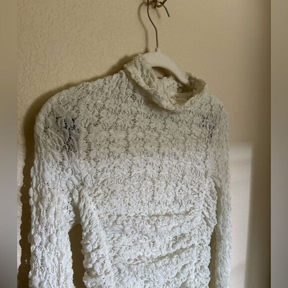Free People Party Favor Textured Turtleneck Bodysuit Sz Small in Ivory Cream - Picture 5 of 11